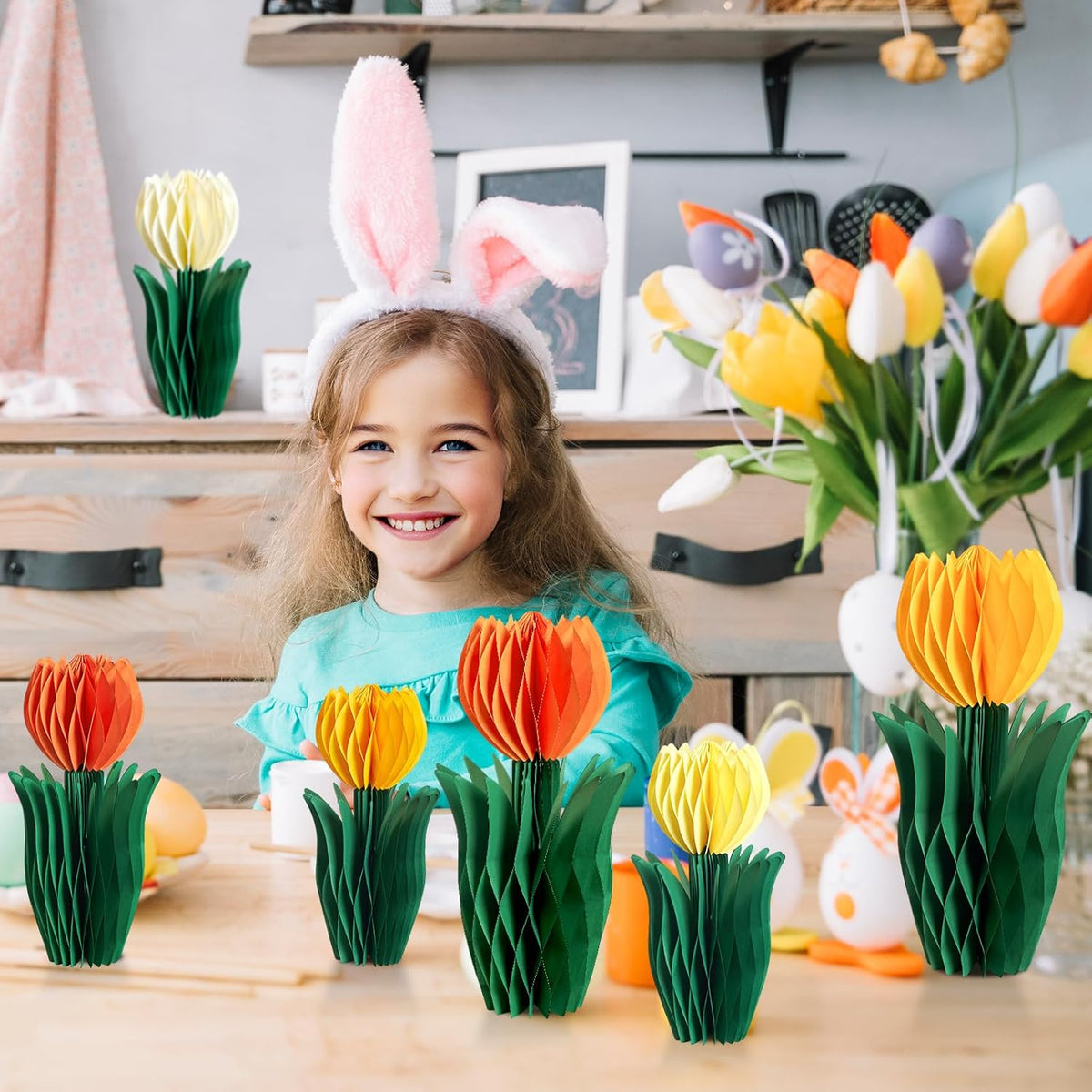 SUNBEAUTY 8 PCS Flower Honeycomb Decoration Tulip Honeycomb Decoration Mother's Day Decoration