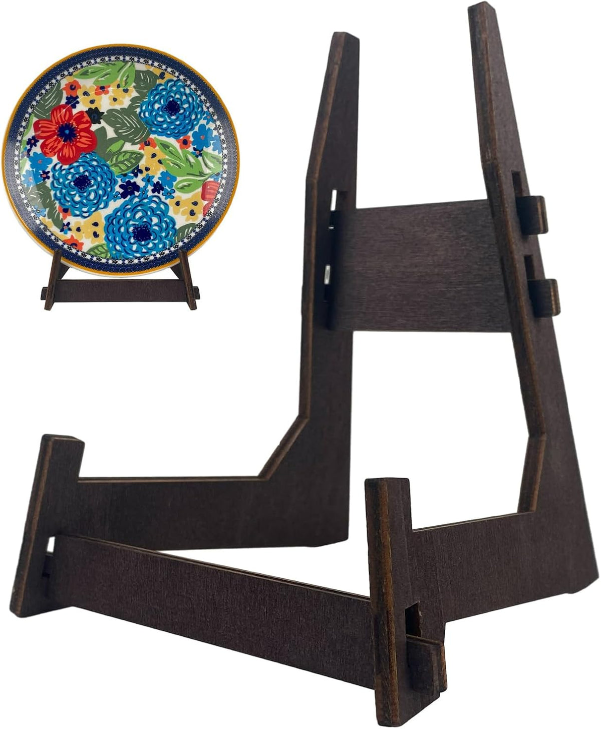 2 Pack 10 Inch Plate Display Stands - Wooden Picture Frame Holder for Books, Photo, Platter |