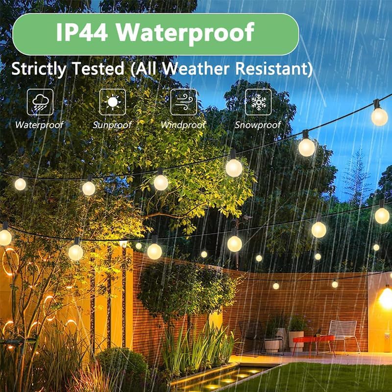 SUNSGNE 25Ft Outdoor Patio String Lights G40 with 27 Frosted White Globe Bulbs, Waterproof