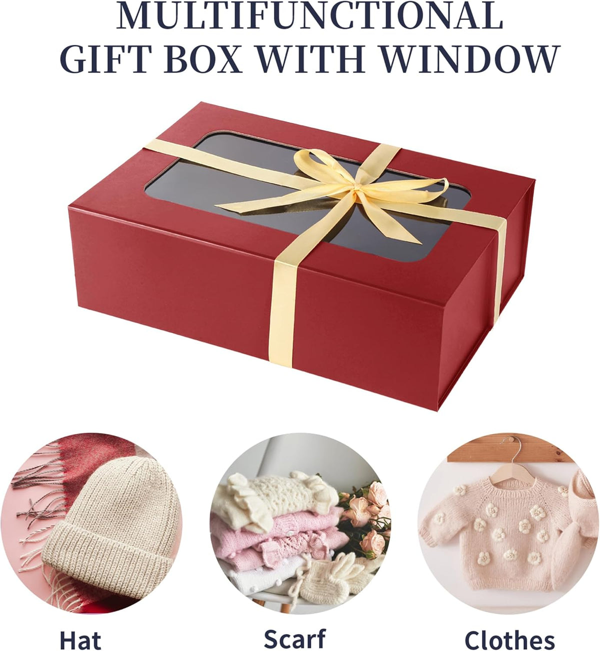 Red Large Gift Boxes with Window, 13.5"x9"x4.3" Bridesmaid Boxe for Gift Giving,Birthday Gift Box