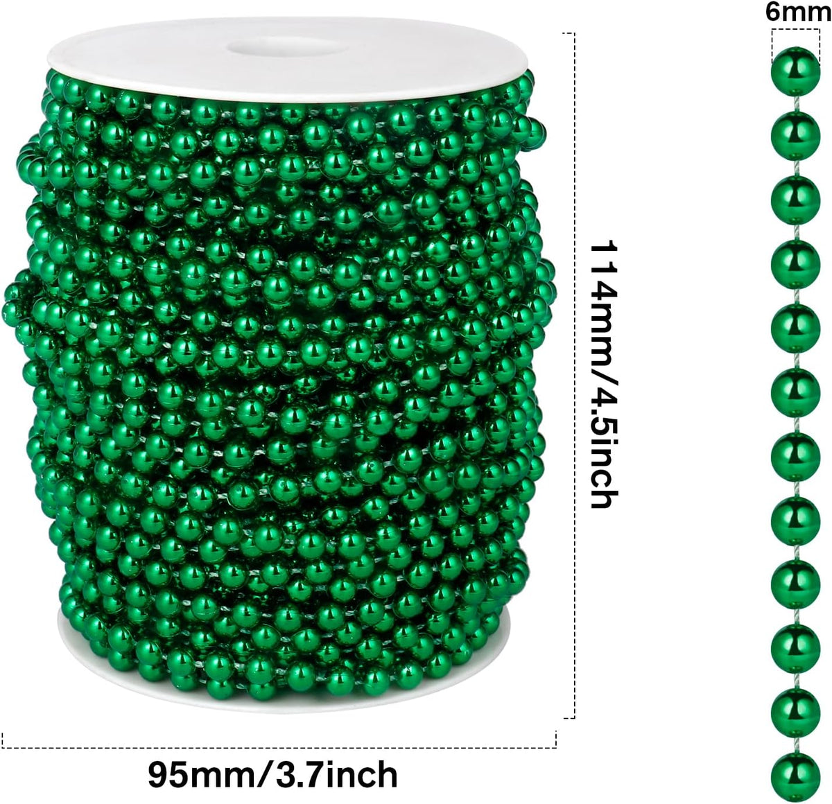 [98 Feet] Green Pearl Beads Garland, 6MM 33 Yards Green Faux Pearl Beads String Roll Bulk for DIY