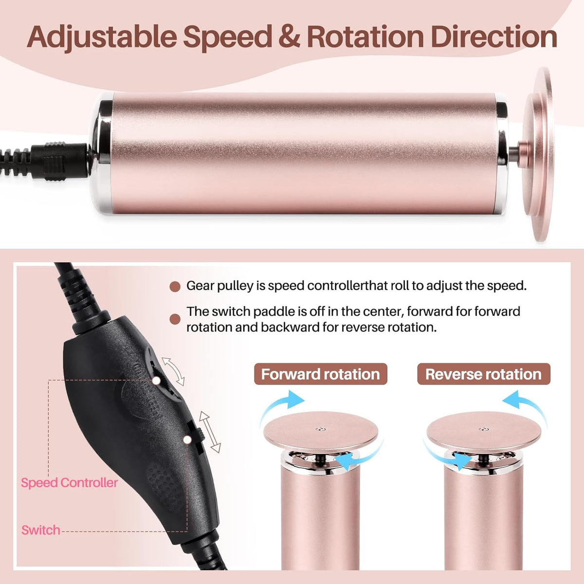 Electric Foot File Remover Callus: Profesional Pedicure Tool for Callus Remover - Adjustable Speed