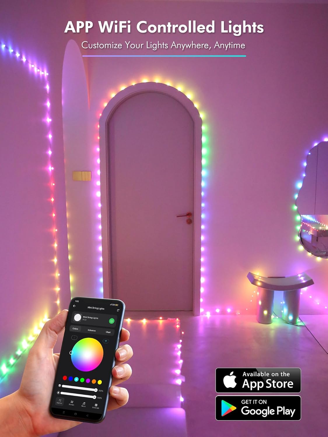 BrizLabs Smart Fairy Lights, 33ft 100 LED Color Changing Fairy Lights Work with Alexa/Google Home