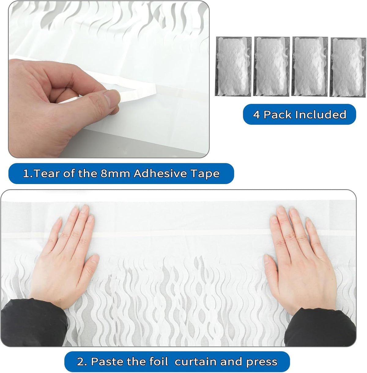 4 Pack White Door Streamers Foil Backdrop - 3.3x6.6ft Metallic Tinsel Foil Fringe Curtains Photo