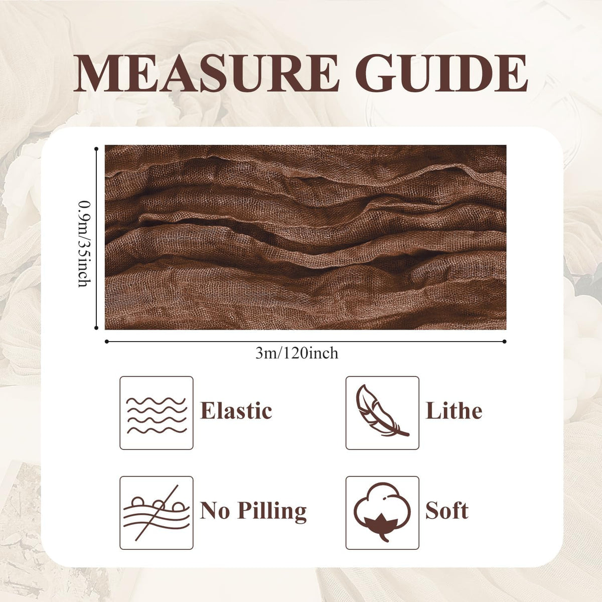 Asee'm 12pcs Cheesecloth Table Runner 120 Inches Long Brown Boho Gauze Cheese Cloth Runner 10FT