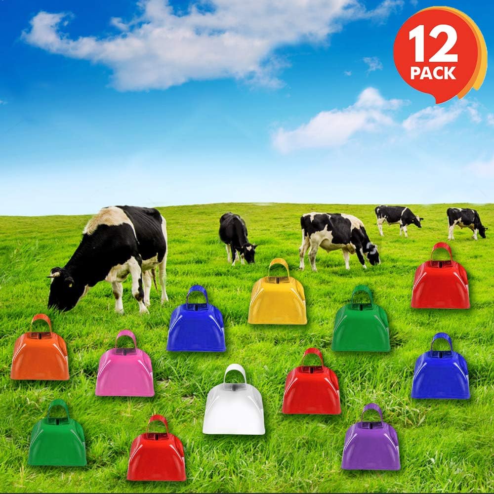ArtCreativity 3 Inch Metal Cow Bell Noise Maker - Pack of 12 - Small Loud Metal Cowbell Noisemaker