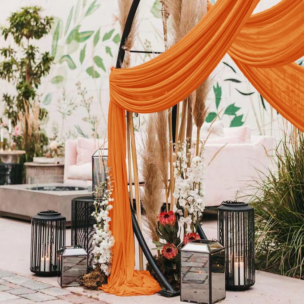 Wedding Arch Draping Fabric 1 Panel 30'' x 18FT Orange Sheer Chiffon Arch Drapery for Photo Booth