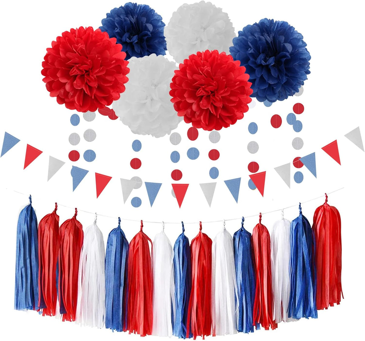 Fourth-4th of July Imemorial-Day Party-Decorations - 23pcs Red White Blue Graduation Banner, USA