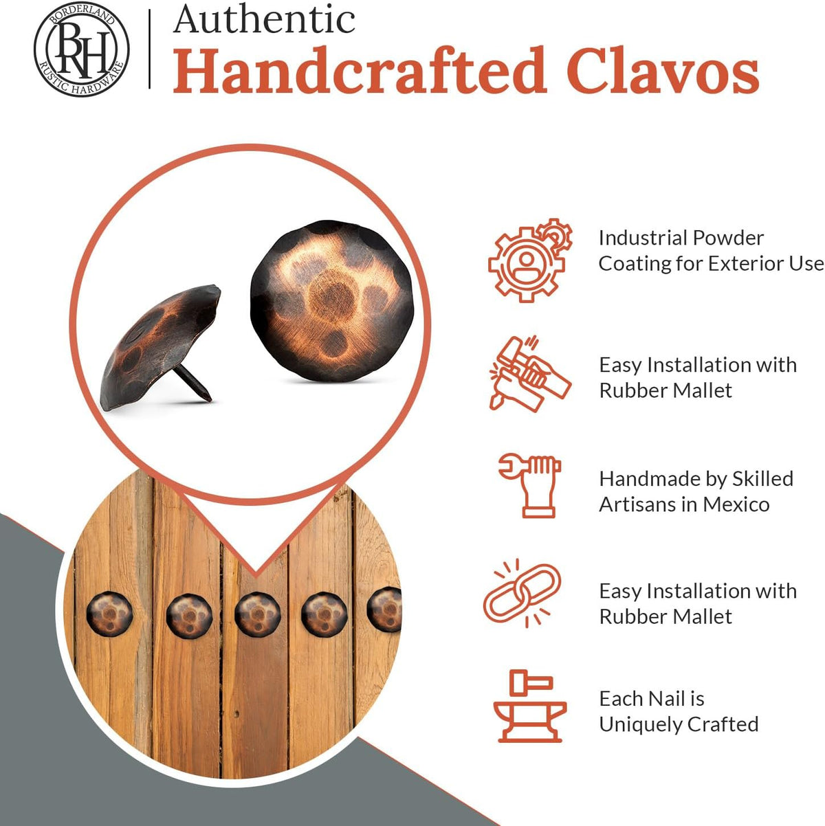 10 Pack 2" Round Head Iron Clavos Decorative Nails – Oil Rubbed Bronze – Handmade Rustic Round