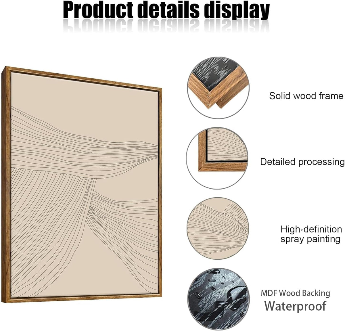 myusuar 3 Piece Large Modern Abstract Canvas Framed Wall Art For Living Room, Beige Minimalist Wall