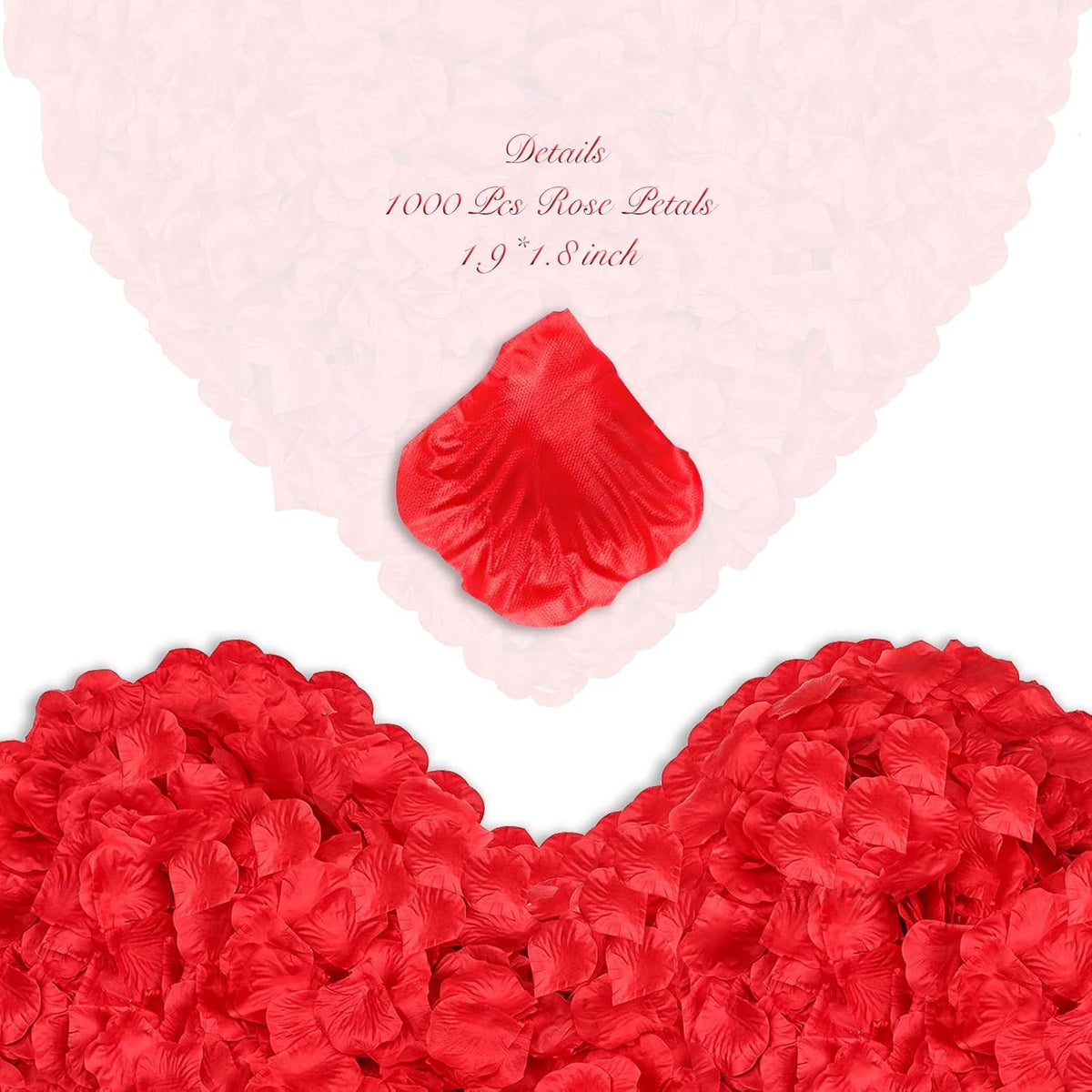 1000Pieces Rose Petals, Artificial Flower Petals Fake Rose Petals Silk Red Rose Petals for Romantic