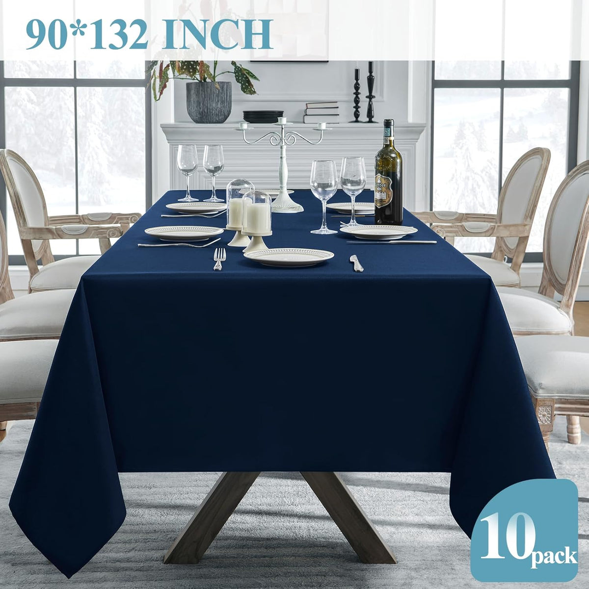 VidaFete Tablecloth 10 Pack 90 * 132inch Rectangle Table Cloth Polyester, Stain Wrinkle Resistant