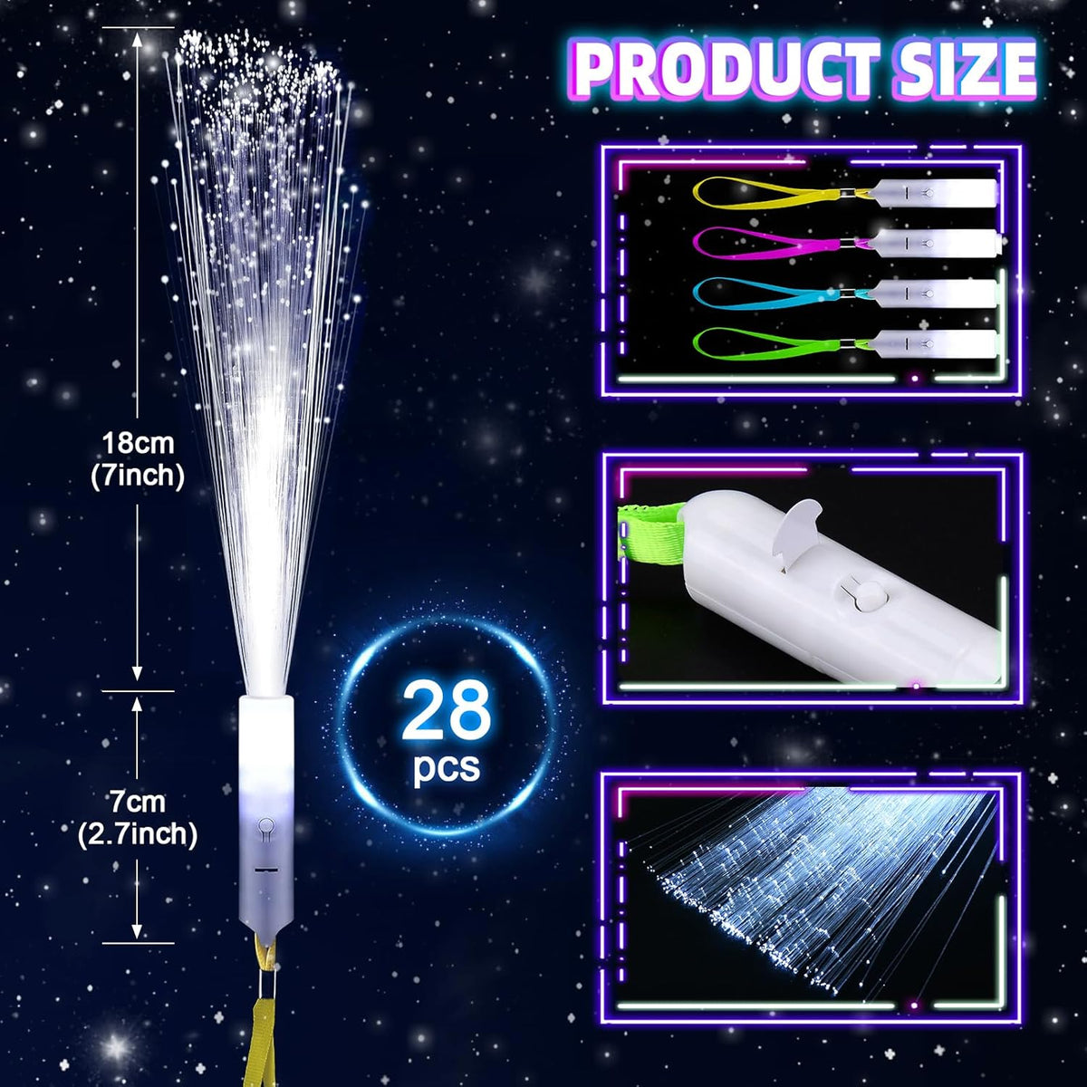 28 PCS Fiber Optic Wands with 3 Light Modes, Glow Wands & Light Up Wands for Kids, Sparklers