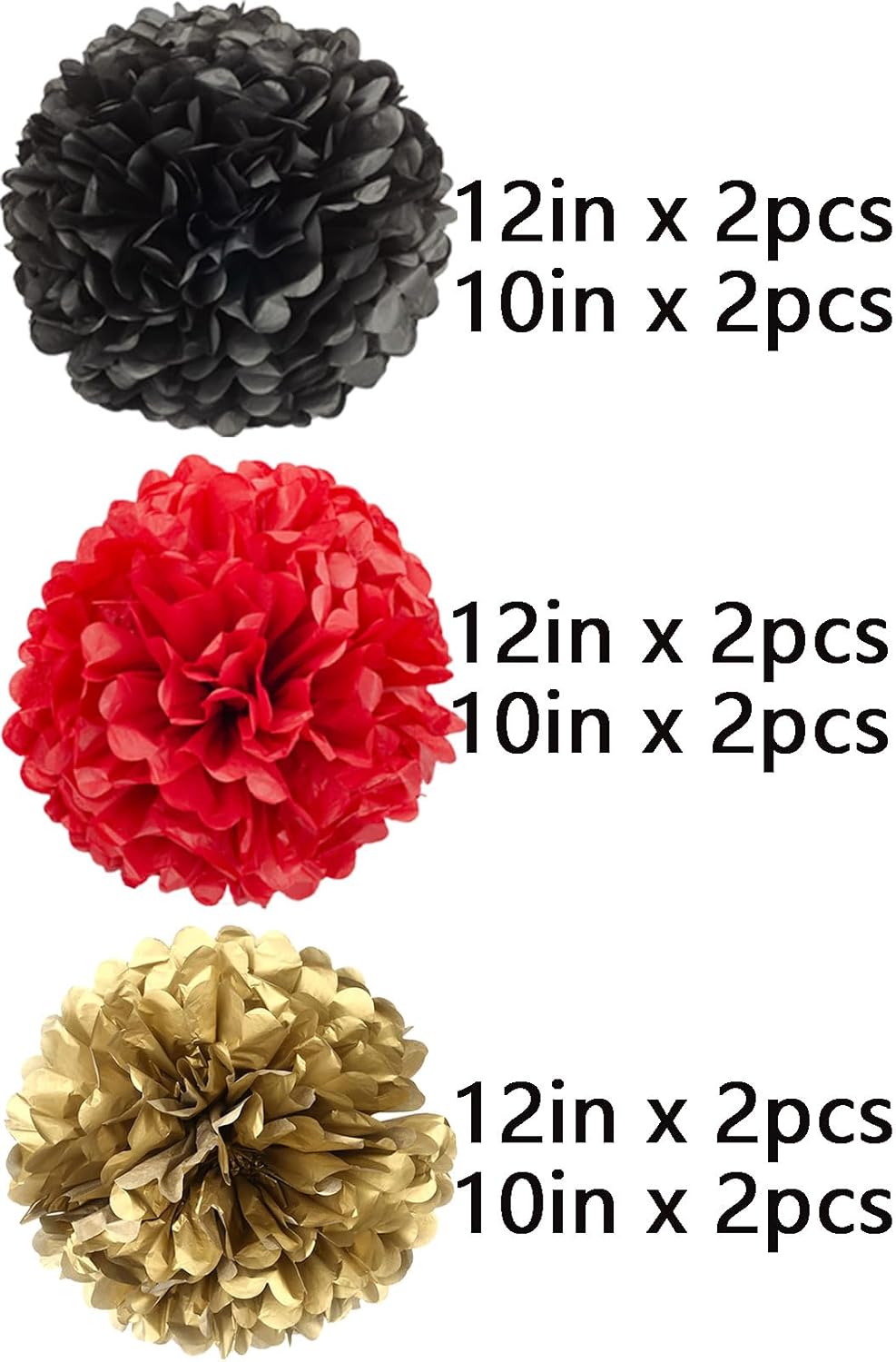 We Moment Black,Red and Gold Paper Pom Poms Decorations for Wedding Birthday Party Decoration