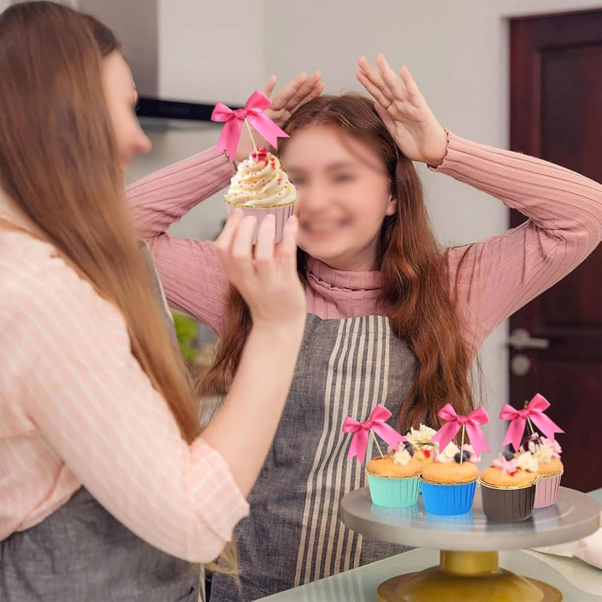 Gyufise 24Pcs Bow Cupcake Toppers Coquette Bow Girls Birthday Cake Decorations Bowknot Cake Toppers