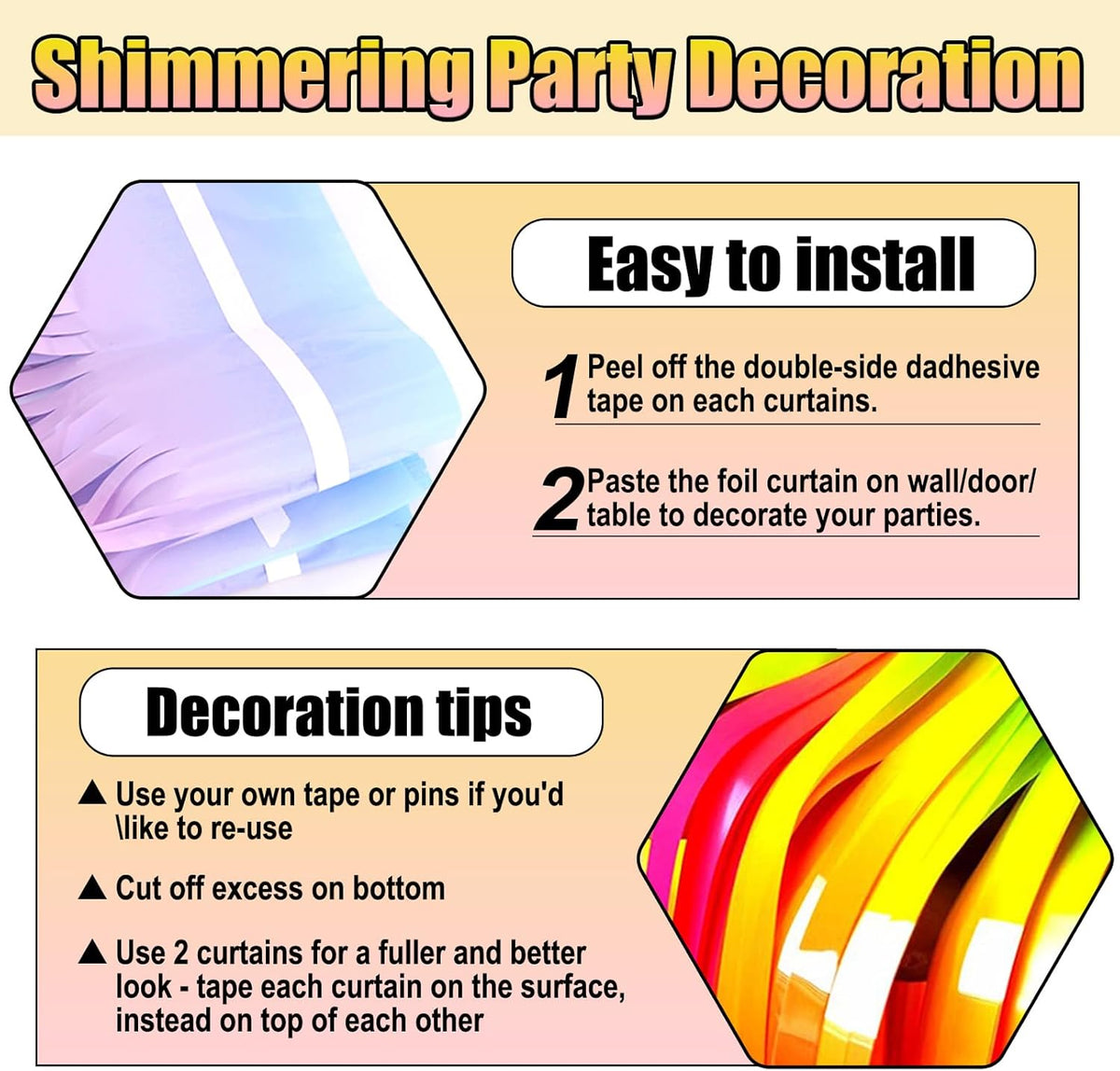 3 Pack Rainbow Foil Fringe Curtain Backdrop, 3.28Ft x 8.2Ft Metallic Tinsel Foil Fringe Streamer
