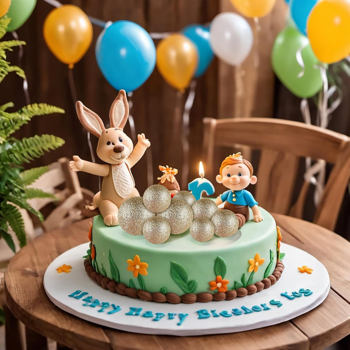 ASTARON 20 Pcs Ball Cake Topper Decorations Mini Balloons Cake Topper Sticks Champagne Gold Balls