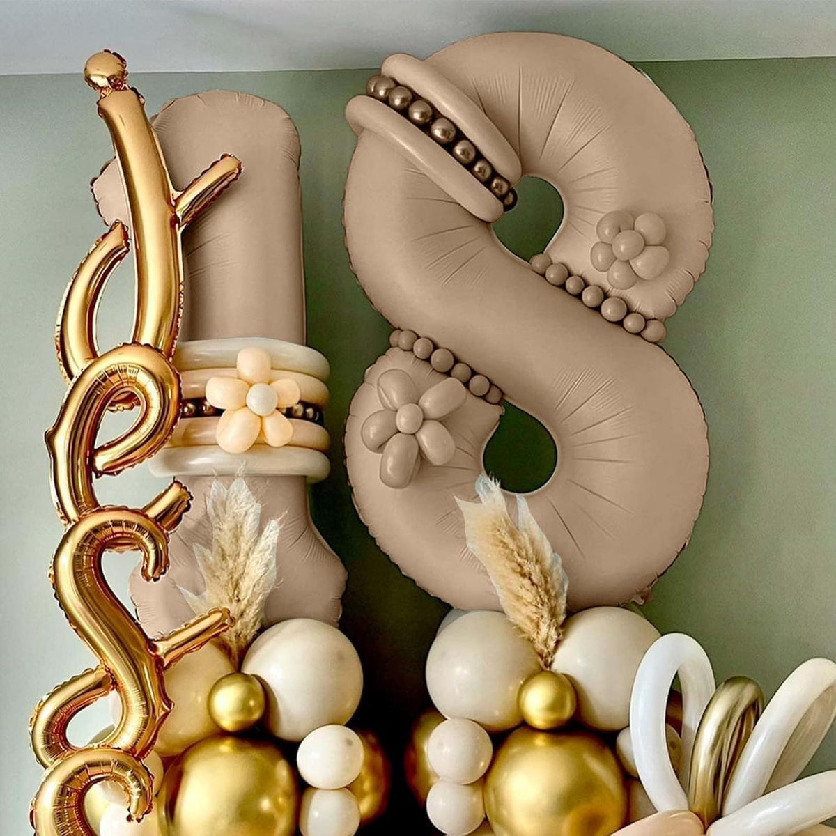 Nude Number 1 Balloons, 40 Inch Tan 1st Birthday Foil Balloon for Boys Girls, Giant Self Inflating
