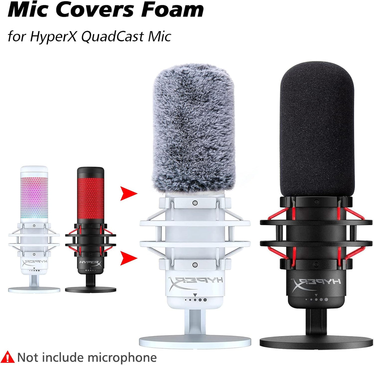 Microphone Windscreen Pop Filter Compatible with HyperX QuadCast - Mic Foam Cover with Furry