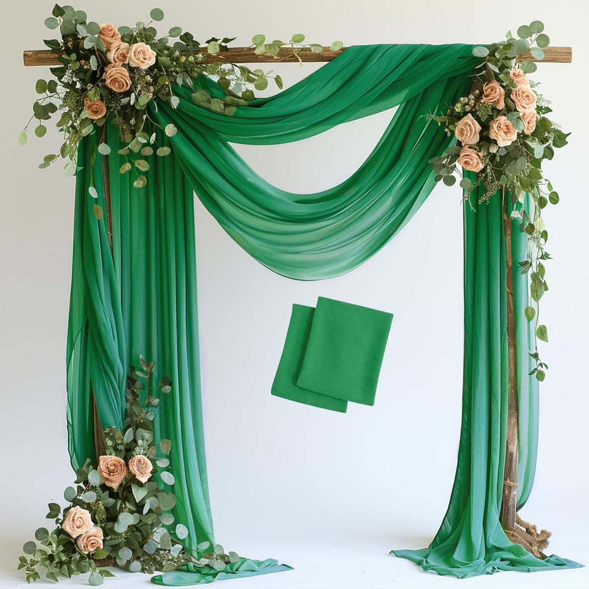 Wokceer Wedding Arch Draping Fabric 2 Panels 28.7" x 20FT Emerald Green Drapes Sheer Fabric