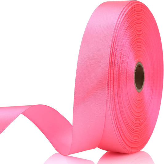 Pink Ribbon 7/8 Inch 60 Yards Satin Craft Ribbon - Polyester, Multiple Occasions, Solid Color, 60