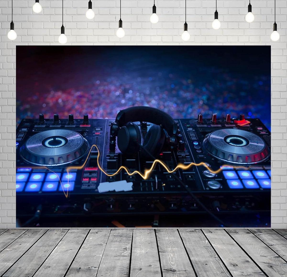CORFOTO 15x10ft Fabric Dj Mixer with Headphones Backdrop Photography Dj Sound Equipment in Dark