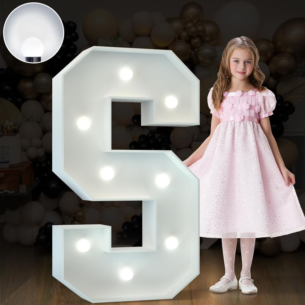 imprsv Marquee Letter S, 3FT Decorative Signage, Cool White LED Light Up Foam Board Letter for