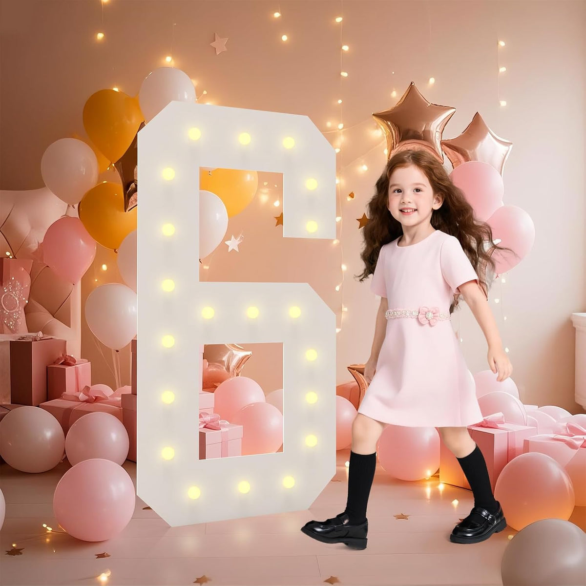 LOBOOM 4FT Light Up Numbers, Marquee Numbers 4 Feet Tall Giant Number 6 Mosaic Big Number Sign for