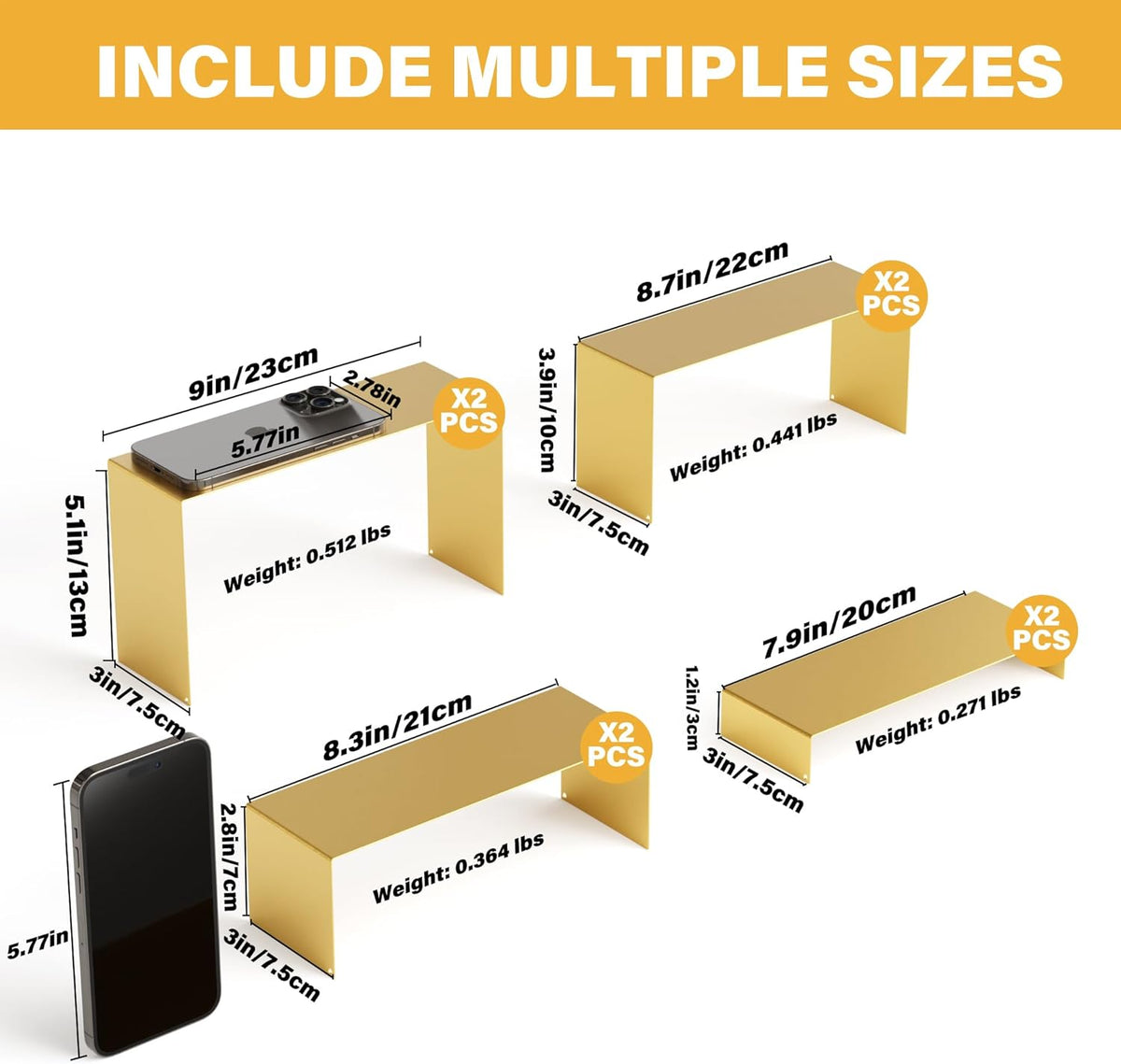 Black Matte Metal Display Stand,8 Pcs 2 Set Display Risers, Metal Rectangular Display Shelf for