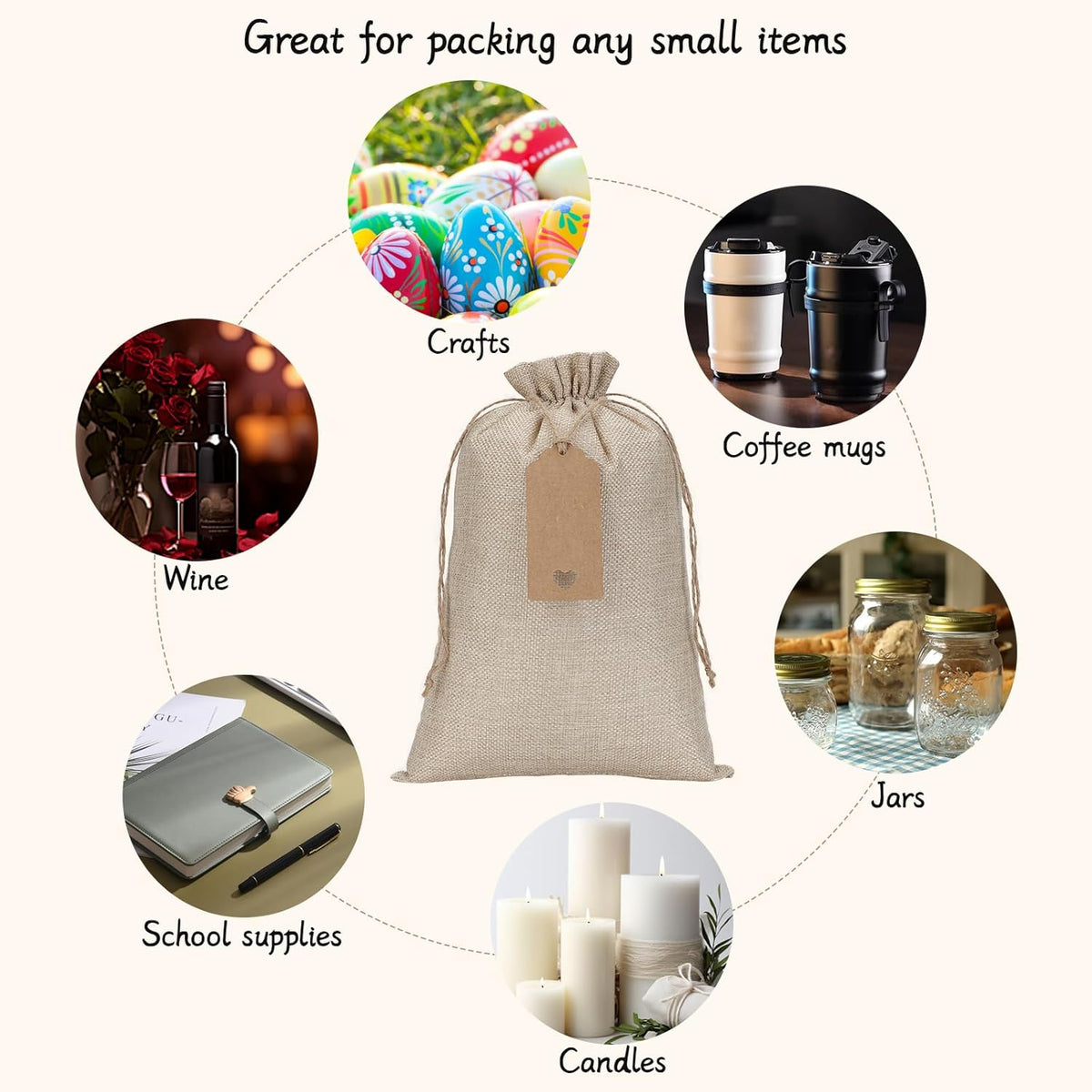 Tapleap Burlap Gift Bags with Drawstring - 10Pcs 8x12 Original Sacks with String and Tags for
