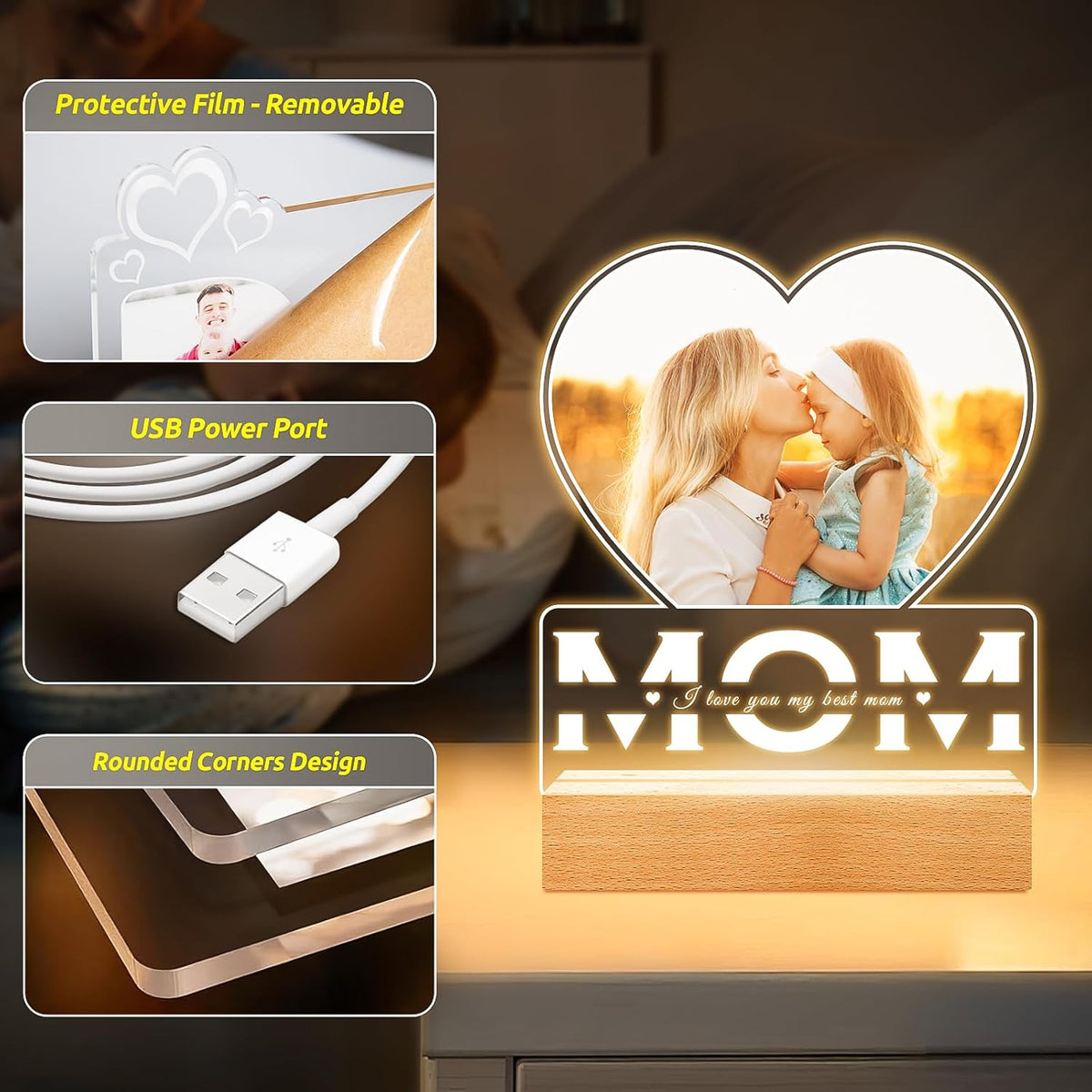 Personalized Gifts for Mom from Daughter and Son, Custom Picture Frames with Photo, Custom Photo