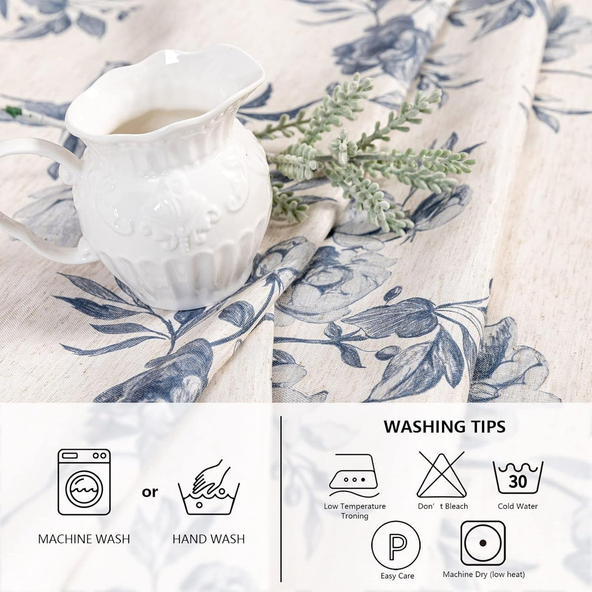 MYSKY HOME Rectangle Tablecloth 60x102 Inches, Linen Farmhouse Tablecloth Waterproof Decorative