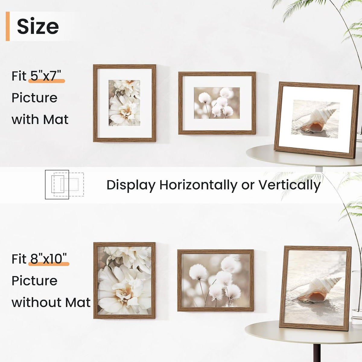 8x10 inch Picture Frame, 8x10 Photo Frames with 5x7 Removable Mat - High Definition Plexiglass