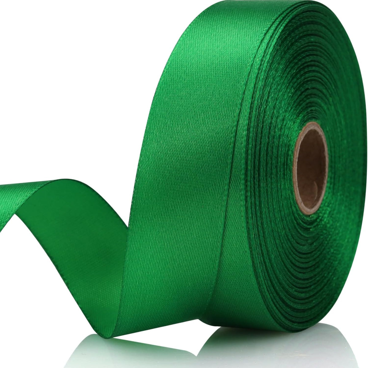 Green 7/8 Inch 60 Yards Satin Craft Ribbon - Single Face Polyester Ribbon for Handmade Roses, Gift