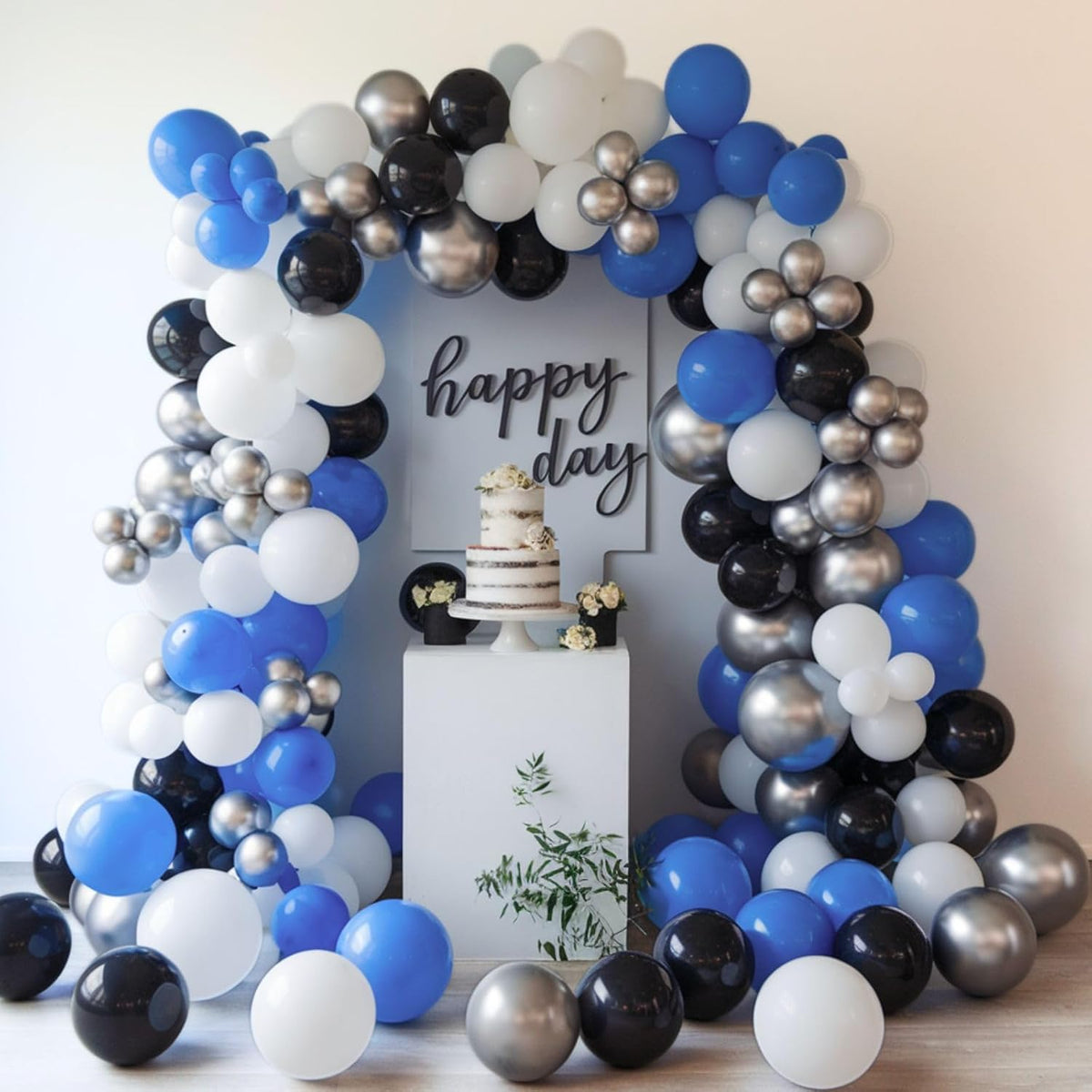 Blue and Black Balloons, 12 Inch Graduation Balloons, Dark Blue Black White Metallic Silver