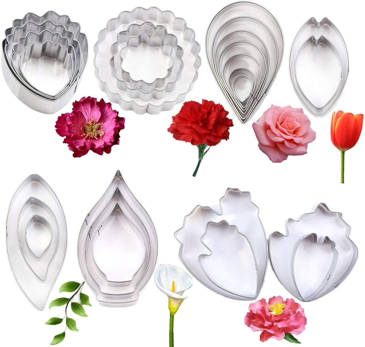 7set Stainless Steel Gum Paste Fower Cutter Set Fondant Flower Leaves Cutter Sugarcraft Cookie