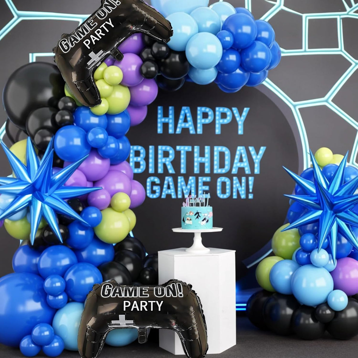 Video Game Balloons,12 Inch Purple Green Black Video Theme Latex Balloon for Teens Boys Men