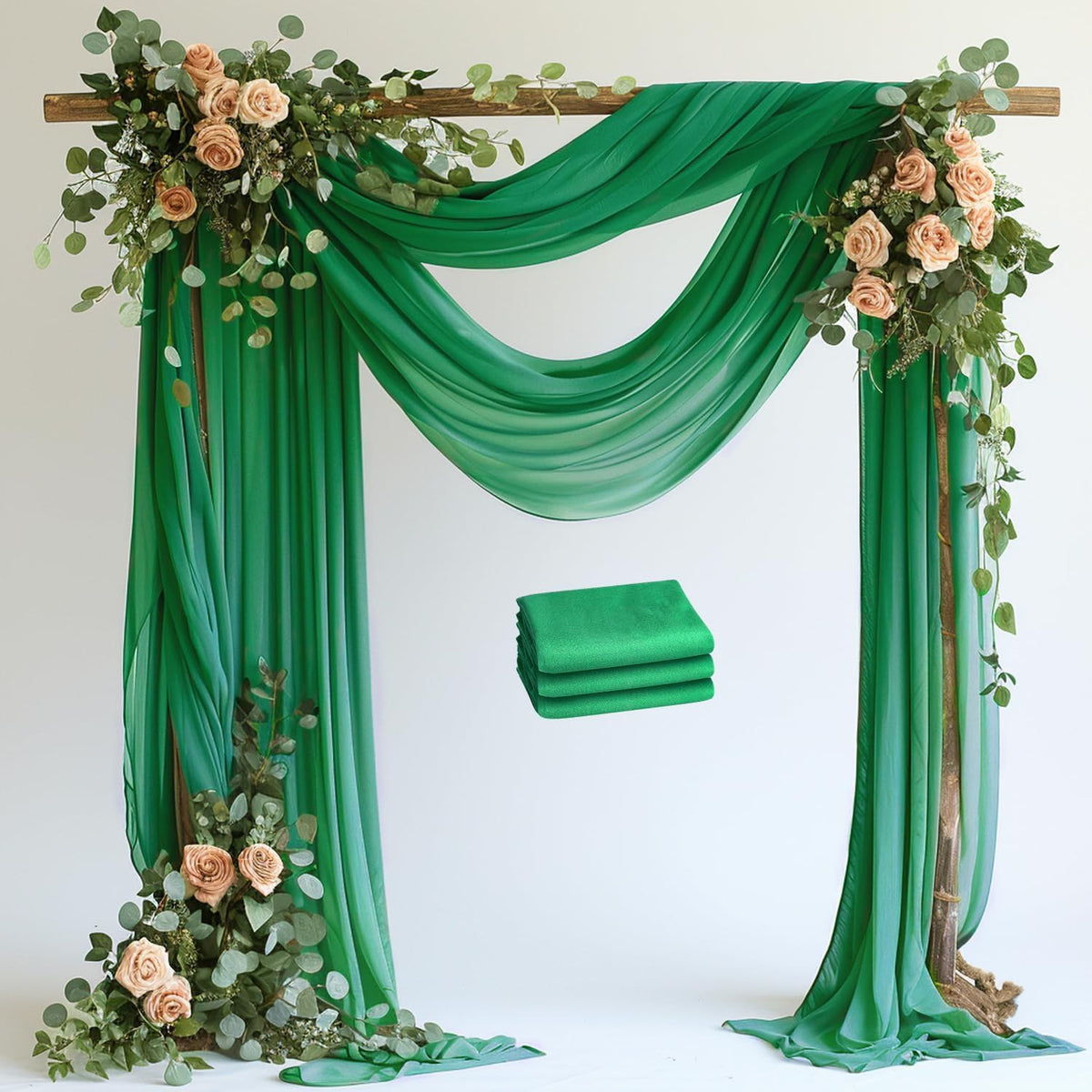 Wokceer Emerald Green Wedding Arch Draping Fabric Backdrop 3 Panels 28.7" X 20FT Sheer Drapes