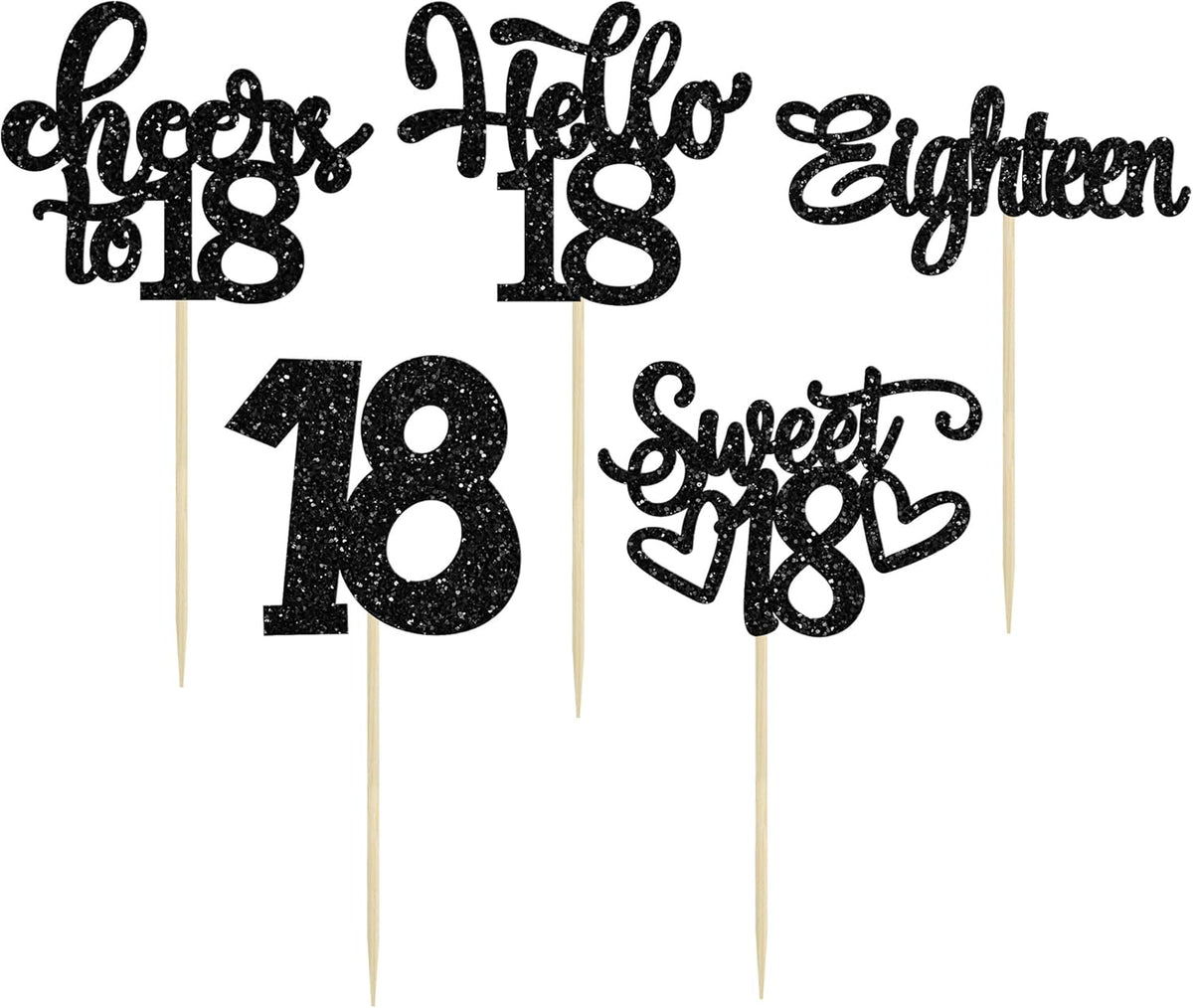 30Pcs18th Birthday Cupcake Toppers Eighteen Happy 18th Cupcake Picks Sweet 18 Cheers to 18 Cake