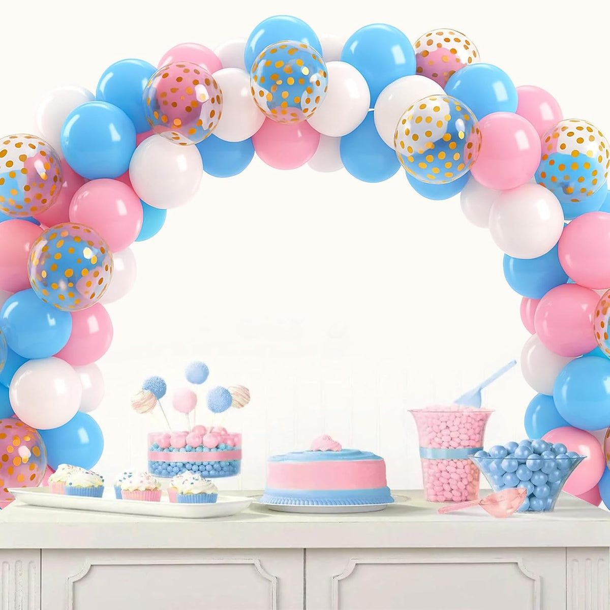 Patimate Gender Reveal Pink and Blue Balloons Set, 50 pcs 12 inch Pastel Blue Pink White Confetti