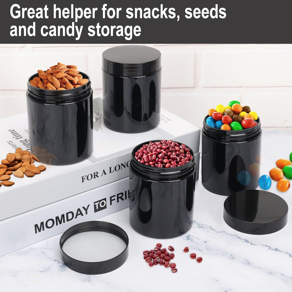 47 Packs 8 oz (250 ml) Black Plastic Jars with Lids, Plastic jars with Lids for Beads, Rhinestones