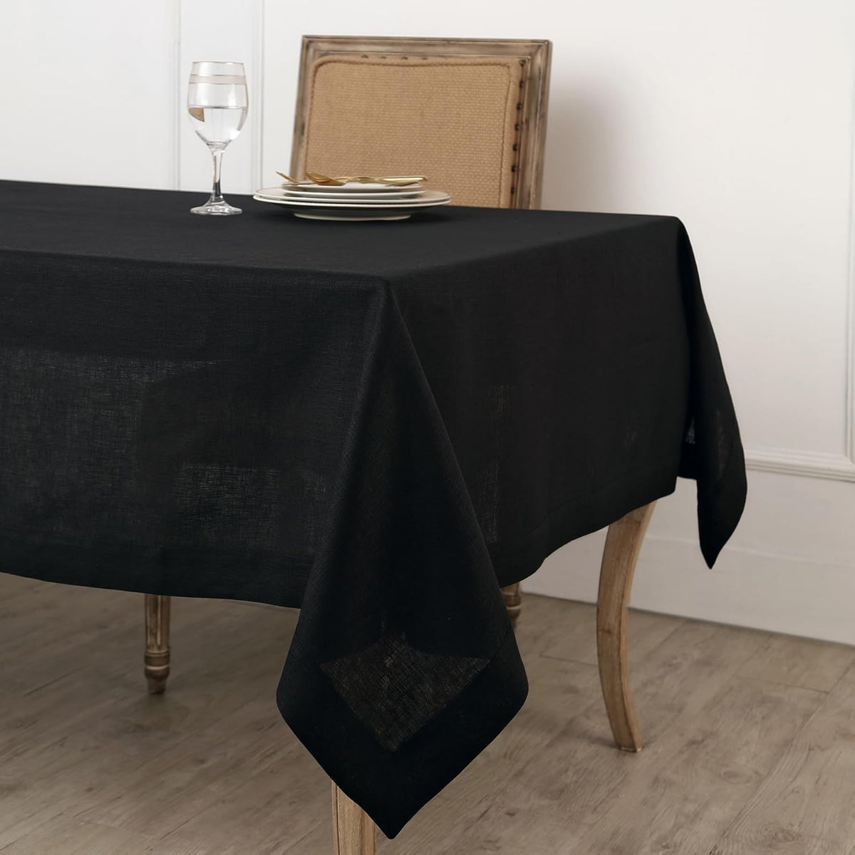 Solino Home Linen Black Tablecloth 60 x 132 Inch - 100% Pure Linen Rectangular Tablecloth - Machine