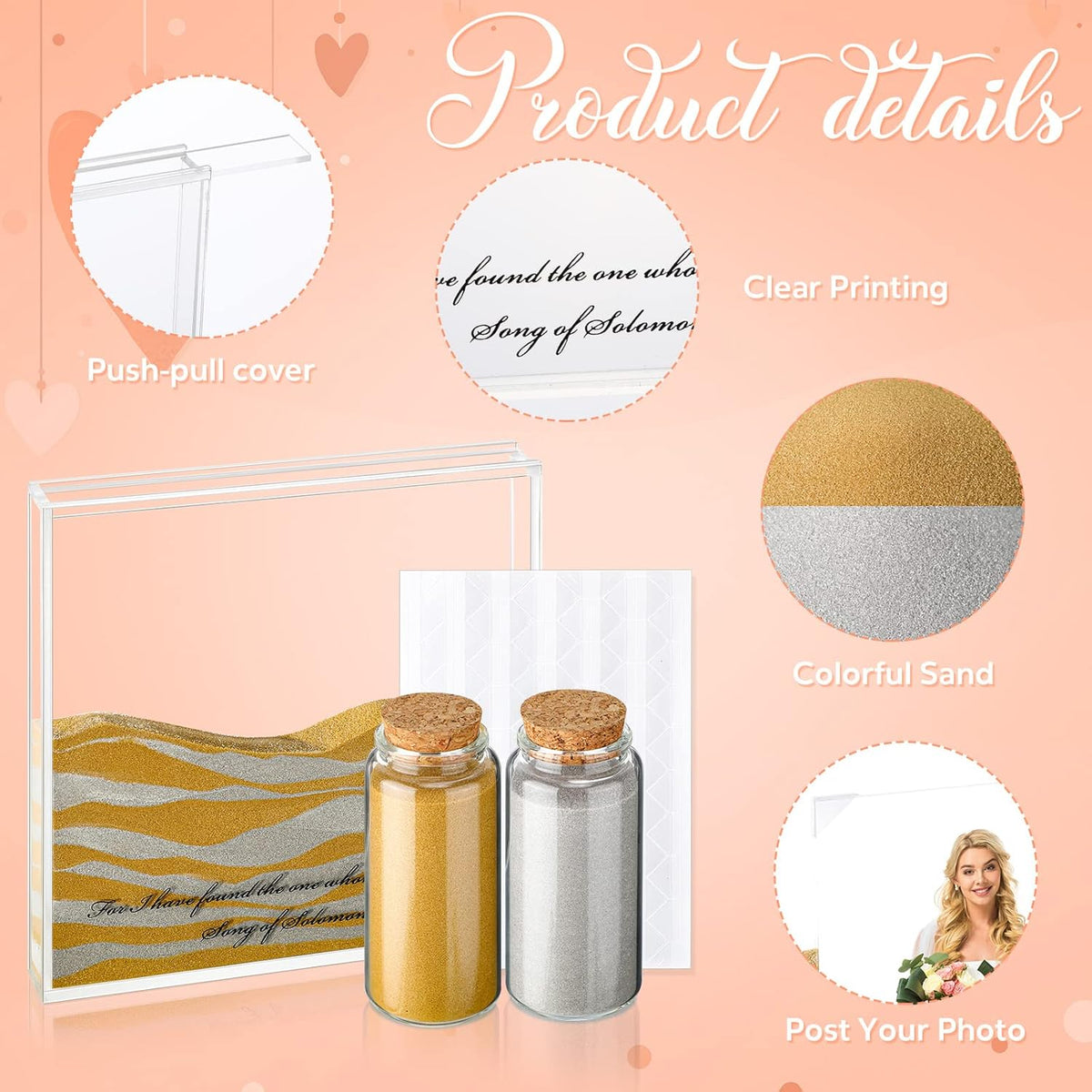 Roowest Sand Ceremony Kit for Wedding Includes Clear Acrylic Unity Sand Ceremony Photo Frame 2 Pack