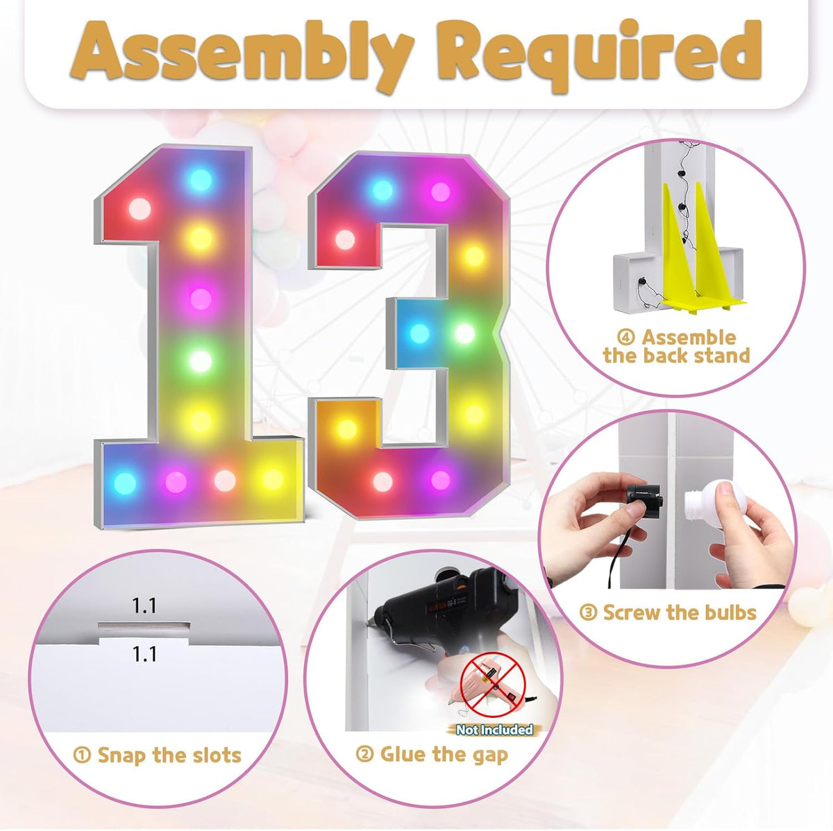 Marquee Numbers Colorful 13th-Birthday Decoration: 4FT Large Light Up 13 Year Old Birthday