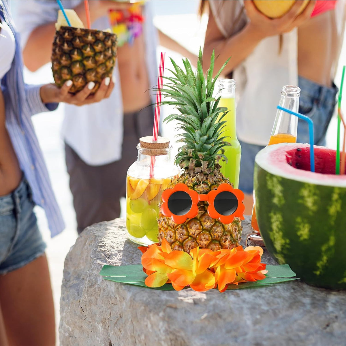 6 Sets Hawaiian Table Centerpieces Pineapple Luau Party Table Decorations Tropical Decor for Beach