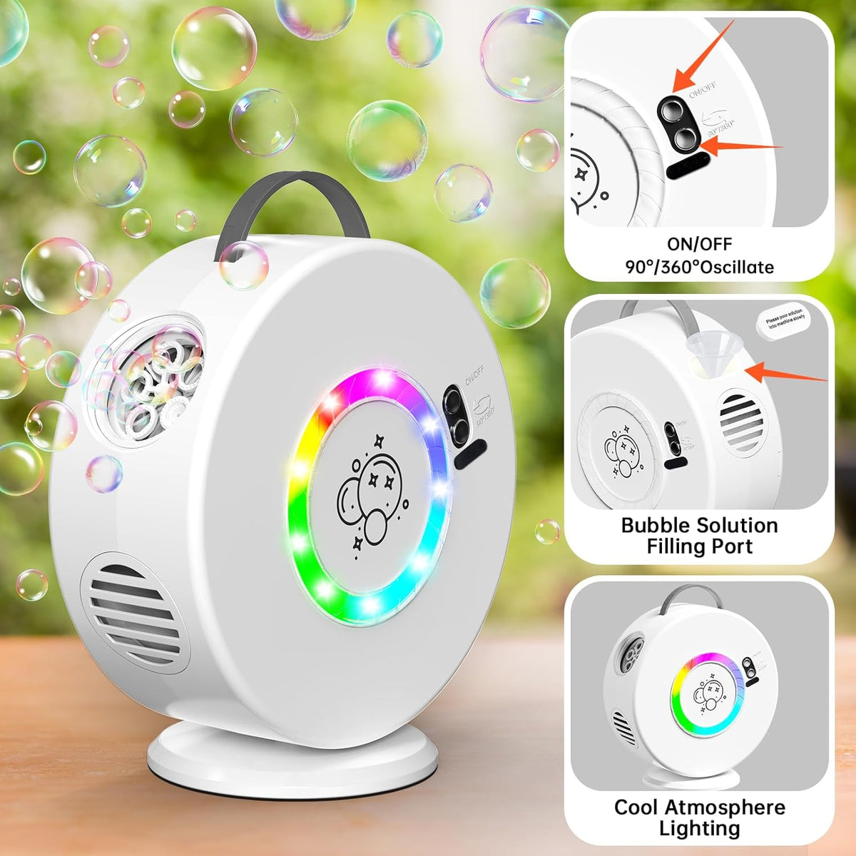 Bubble Machine Automatic LED Lights Bubble Blower for Kids Rechargeable Portable Bubble Maker Auto