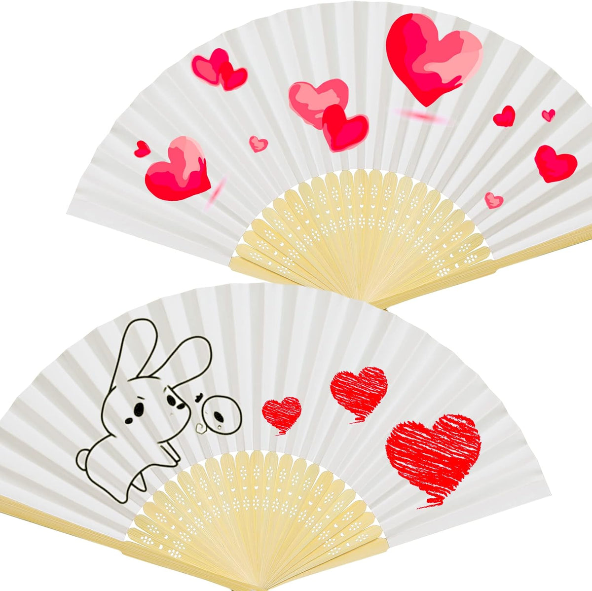 Coucoland 30 Pcs White Bamboo Folding Handheld Fan Hand fan for Wedding Home Decoration Party