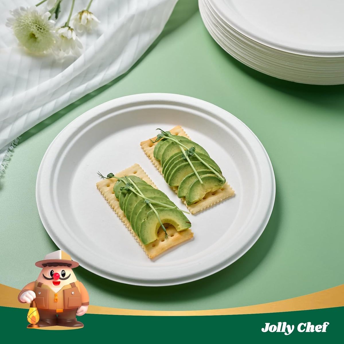 JOLLY CHEF Compostable Heavy Duty Plates 𝟭𝟬 𝗜𝗻𝗰𝗵 [𝟭𝟮𝟱 𝗣𝗮𝗰𝗸] Eco-Friendly Disposable