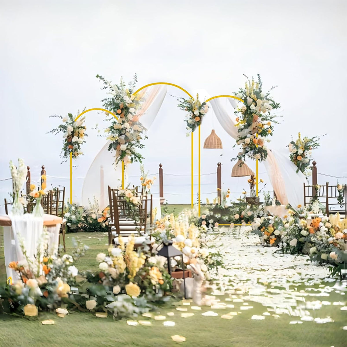 Bazen Wedding Arch Backdrop Stand 6FT, 5FT, 4FT Set of 3 Metal Arch Backdrop Stand for Birthday