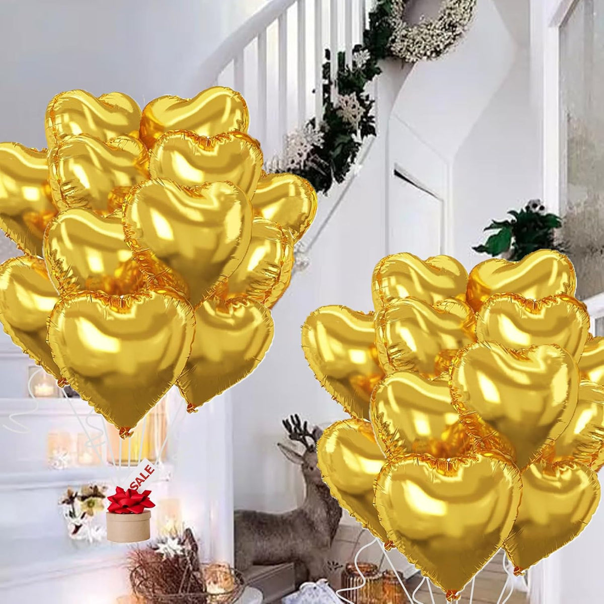 Gold Heart Balloons,18inch Bright Gold Heart Shaped Foil Balloons 12Pcs Helium Mylar Balloon for